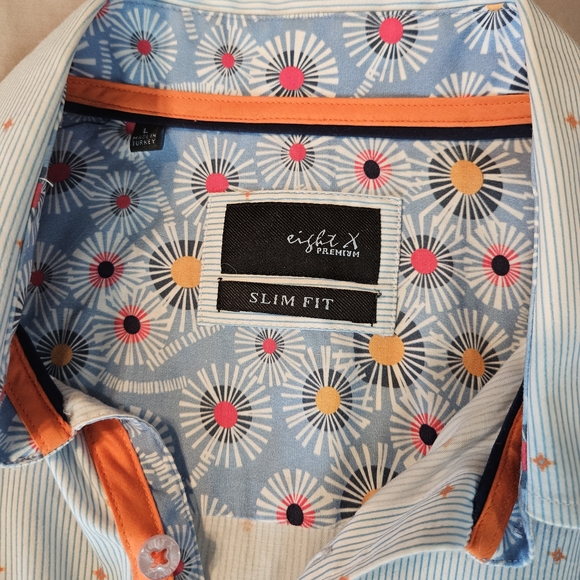 Stylish Men's Light Blue Shirt with Orange Details - Picture 2 of 5